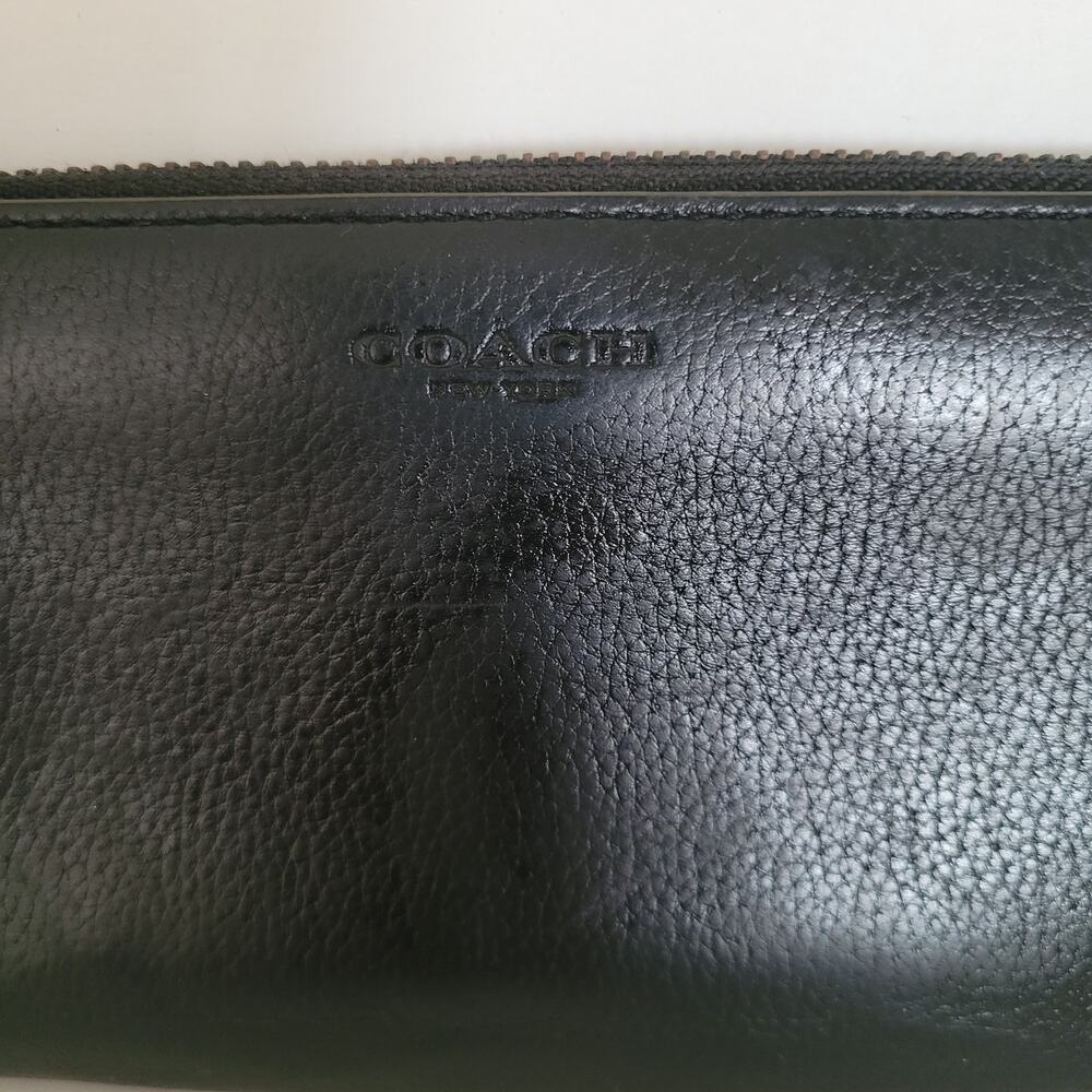 Coach Leather Wallet Solid Black Zip Around Large Clutch Classic Logo - Picture 10 of 13